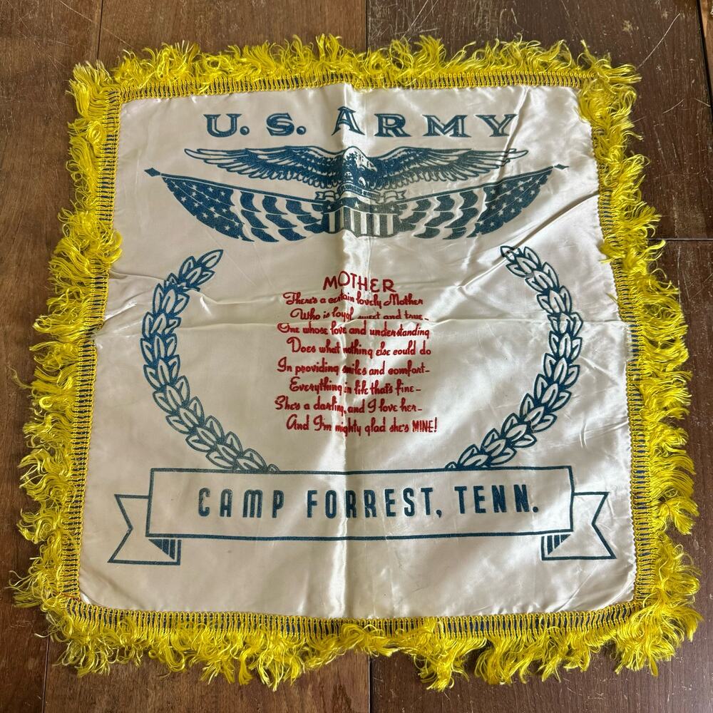 WWII U. S. Army Camp Forrest Tennessee MOTHER Satin‎ Souvenir Pillow Case